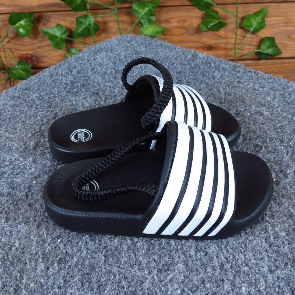 Wonder Nation Toddler Boys Slide Sandal Size 6C Casual Summer Black White Stripe - Picture 3 of 5